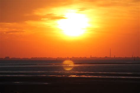 Sunset North Sea Horizon Sun Orange Wallpapers Hd Desktop And
