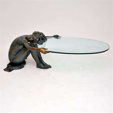 The rectangular construction is made of wood. Solid Bronze Sculptural Vintage Coffee Table of Nude Woman ...