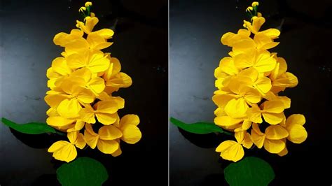 How To Make Cassia Fistula Paper Flower Golden Shower Tree Kanikonna Youtube