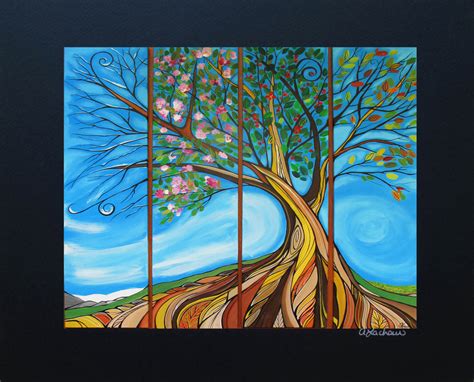 Four seasons painting four seasons art acrylic wall art canvas wall art abstract tree painting painting tree painting four season tree original artwork gift for | etsy. 4 seasons tree wall art print west coast art by April Lacheur