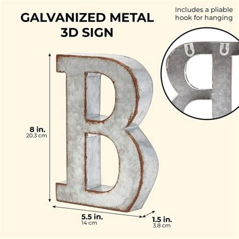 8 In Rustic Letter Wall Decoration B Galvanized Metal 3d Letter For