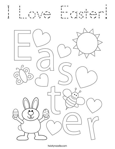 I Love Easter Coloring Page Tracing Twisty Noodle