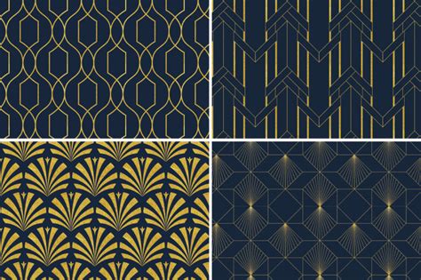 8 Seamless Art Deco Patterns Gold And Navy Blue Set 2 By Eyestigmatic