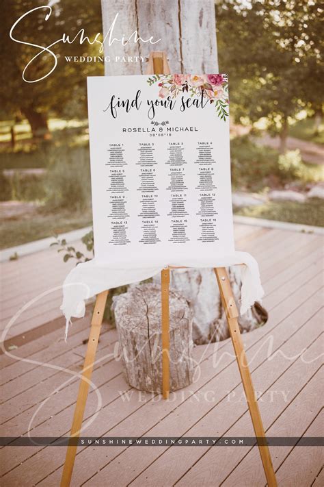 Find Your Seat Sign Floral Wedding Seating Chart Sign Script Etsy Canada