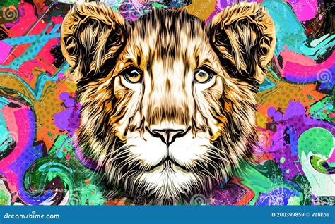 Bright Colorful Art With Tiger Head Design Concept Stock Image Image