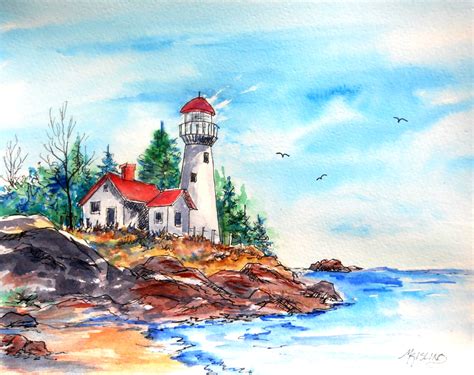 Martha Kisling Art With Heart Watercolor And Ink Lighthouse By Artist Martha Kisling