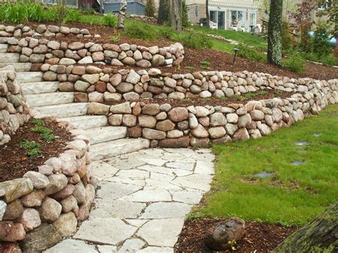 Terraced Fieldstone Retaining Walls In Mequon Wisconsin Landscaping