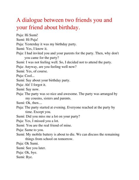 A Dialogue Between Two Friends You And Your Friend About Birthday