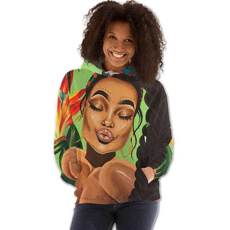 African Hoodie Beautiful Black Afro Lady All Over Print Womens Hooded Sweatshirt Black History