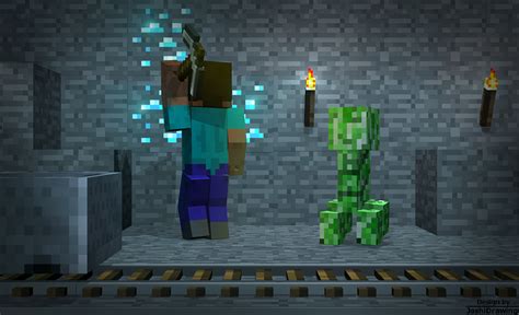 Mining With A Creeper Minecraft Wallpaper By Joshidrawing On