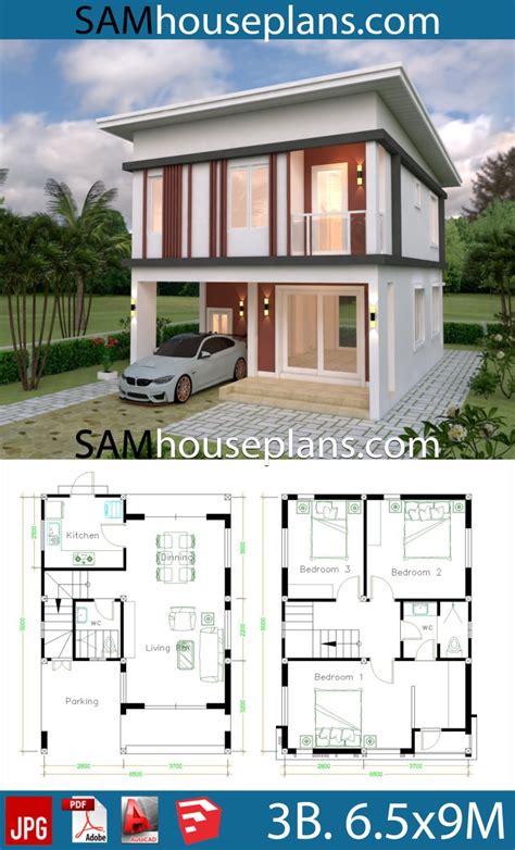 House Plans 66x9 With 3 Bedrooms Flat Roof Samhouseplans