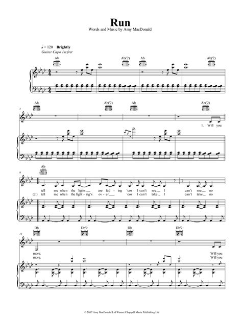 Run Sheet Music Amy Macdonald Piano Vocal And Guitar Chords Right