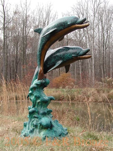 Two Dolphins Dancing Bronze Sculpture Fountain