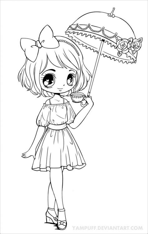 Umbrella Girl Chibi Coloring Page Coloringbay