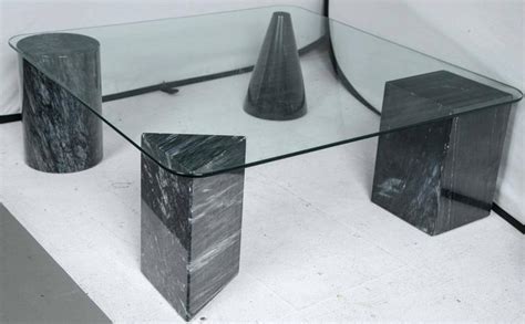 Tempo white marble top and gold conical base cocktail table $ 549.91. Glass Coffee Table with Geometric Marble Base For Sale at ...