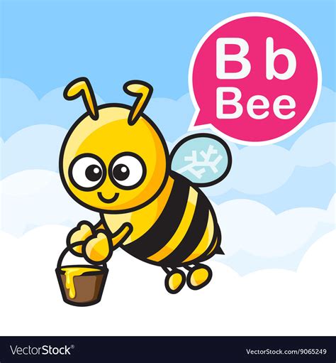 B Bee Cartoon Color And Alphabet For Children Vector Image