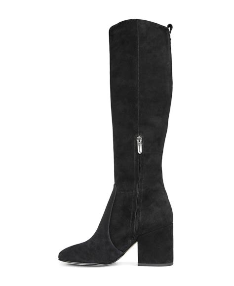 Sam Edelman Womens Thora Suede Tall Block Heel Boots In Black Lyst