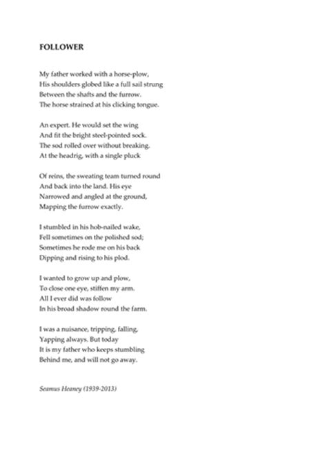 Aqa Literature Poetry Relationships Follower By Seamus Heaney By