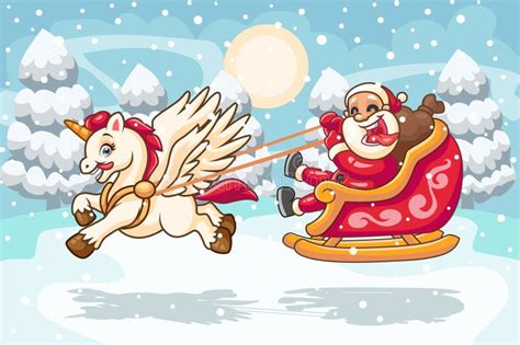 Cute Cartoon Santa Claus Riding A Ride With Unicorn Stock Vector