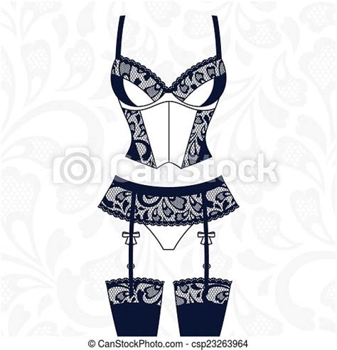 Clip Art Vector Of Fashion Female Lingerie With Vintage Lace Ornament
