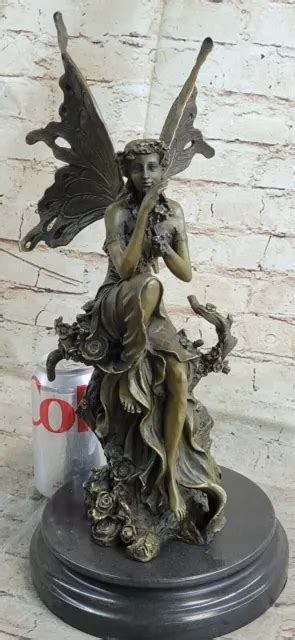 Nude Fairy Bronze Fantasy Art Nouveau Winged Wood Nymph Sculpture