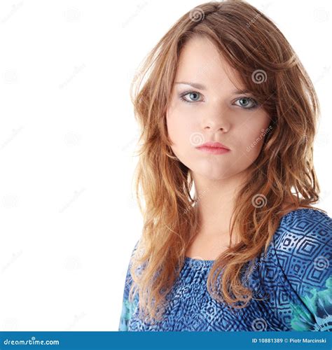Fille De L Adolescence Dans La Robe Bleue Image Stock Image Du Expressif Amusement
