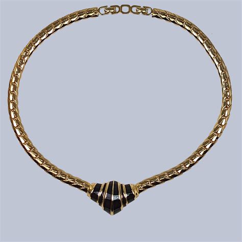 Christian Dior Gold Necklace Black Enamel And Gold Tone Collar
