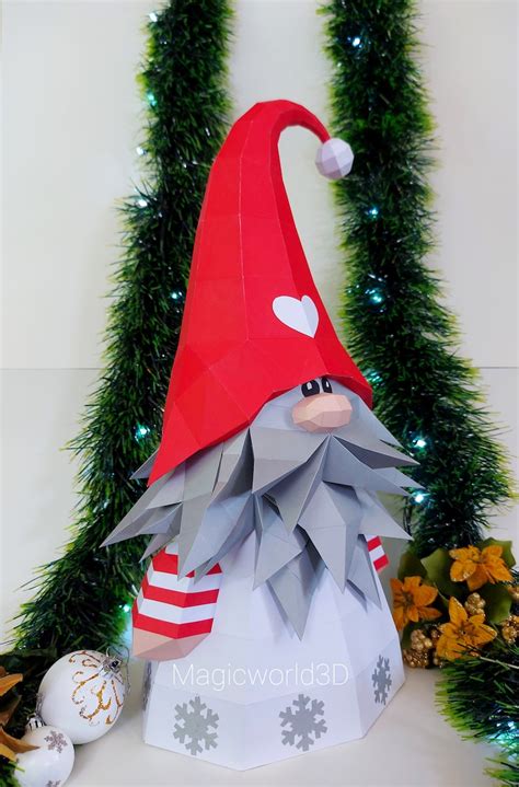 Gnome Gnome Papercraft Home Decor Christmas Low Poly Etsy