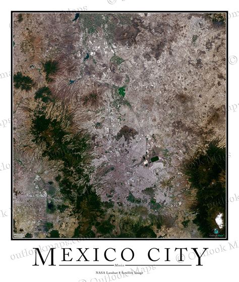 Mexico City Satellite Map Print Aerial Image Poster