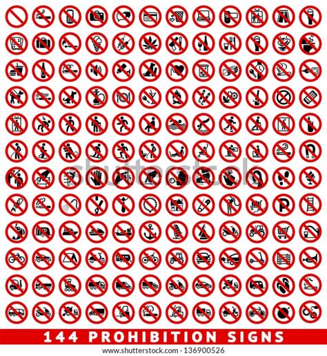 144 Prohibition Signs Set Vector Illustration Stock Vector Royalty