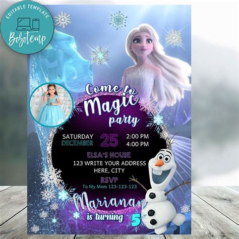 Invitación De Cumpleaños Editable Frozen 2 Elsa Con Foto Diy Bobotemp