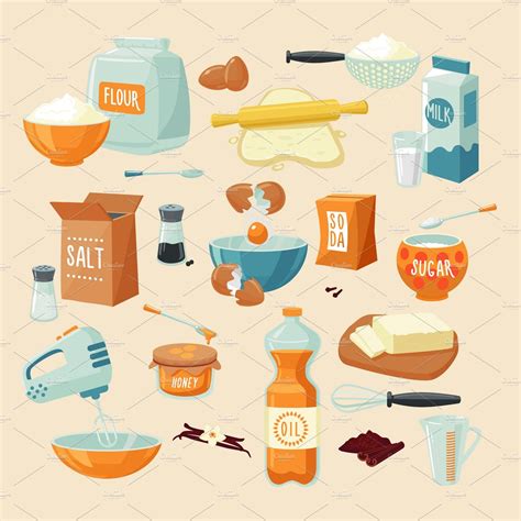 Baking Ingredients Set Icons ~ Creative Market
