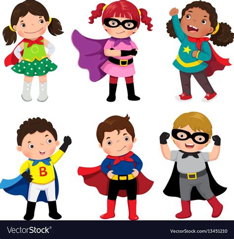 Boys And Girls In Superhero Costumes On White Vector Image Kids