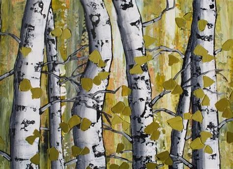 Birch Tree Painting Autumn Landscape Yellow Abstract White Birch