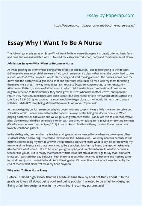 Essay Why I Want To Be A Nurse Narrative Essay Example