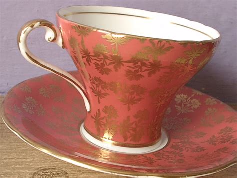 Antique 1950s Aynsley Bone China Tea Cup And Saucer Set Orange Tea