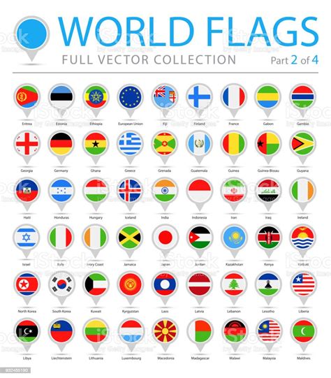Pin Bulat Bendera Dunia Ikon Vektor Datar Bagian 2 Dari 4 Ilustrasi