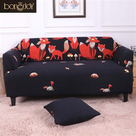 Bonenjoy Black Color Sofa Cover Red Fox Printed Elasticity Couch Cover