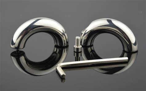 Male Round Extreme Heavy Metal Cock Rings Stainless Steel Ball Stretcher Scrotum Bondage Device