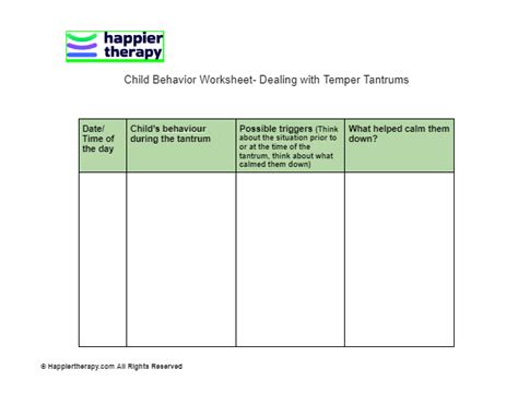 Child Behavior Worksheet Dealing With Temper Tantrums Happiertherapy