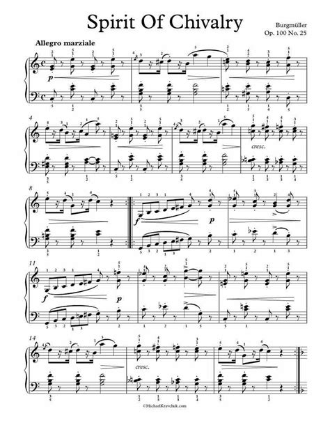 Free Piano Sheet Music Spirit Of Chivalry Op 100 No 25 Burgmuller
