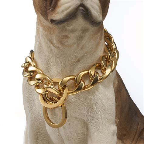 Gold Tone Stainless Steel Dog Collar19mm Wide12 32 Long Dog Necklace