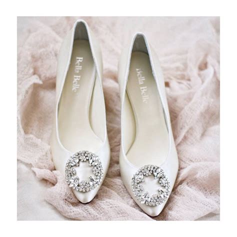 Wedding Shoes Low Heels With Vintage Oval Crystal Rhinestone Brooches
