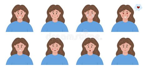 Woman Emotions Set Different Facial Expression Icons Female S Face