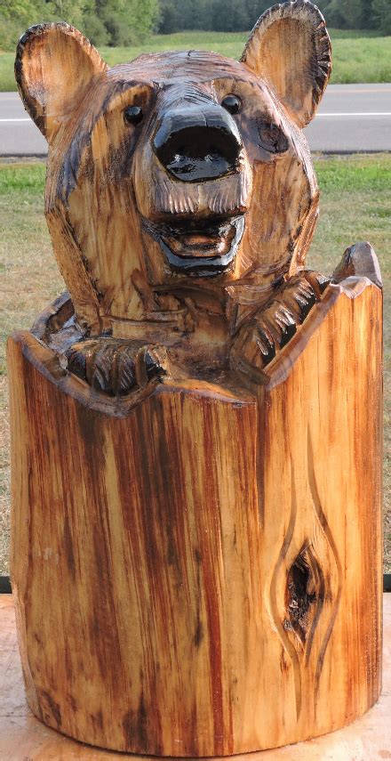 Bear In Log Chainsaw Carving Lawn Decoration Chainsaw Art Wood