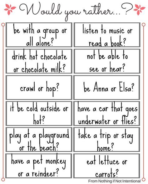 Printable Would You Rather Questions For Kids
