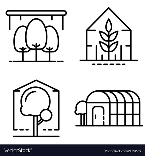 Greenhouse Icons Set Outline Style Royalty Free Vector Image