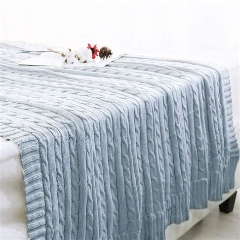 Super Soft Warm Solid Cotton Cable Knit Blanket Throw Rug Sofa Bedding