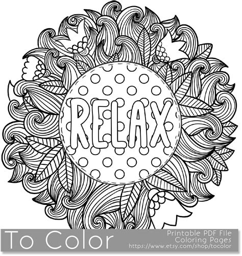 Printable Relax Coloring Page For Adults, Pdf / Jpg, Instant
