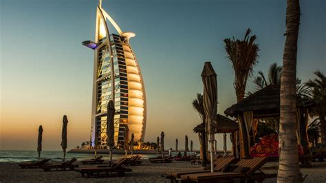 Download 1366x768 Wallpaper Burj Al Arab Hotel Of Dubai And Beach View